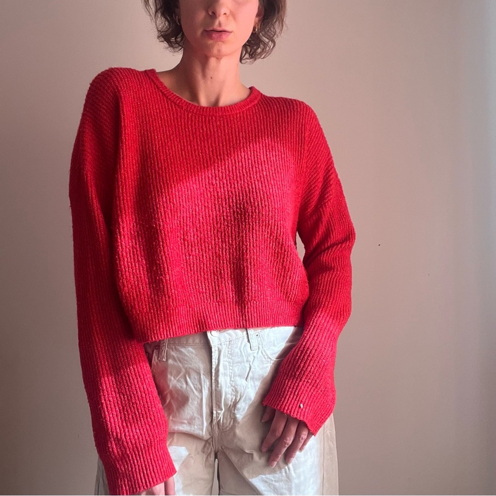 Soft bright poppy red ribbed sweater